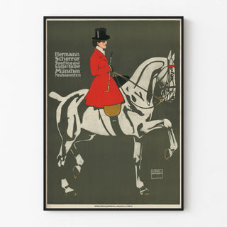Vintage poster of a horse and rider in a red coat
