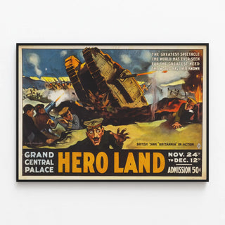 Vintage Hero Land Poster Military and War Decor — framed artwork on a wall