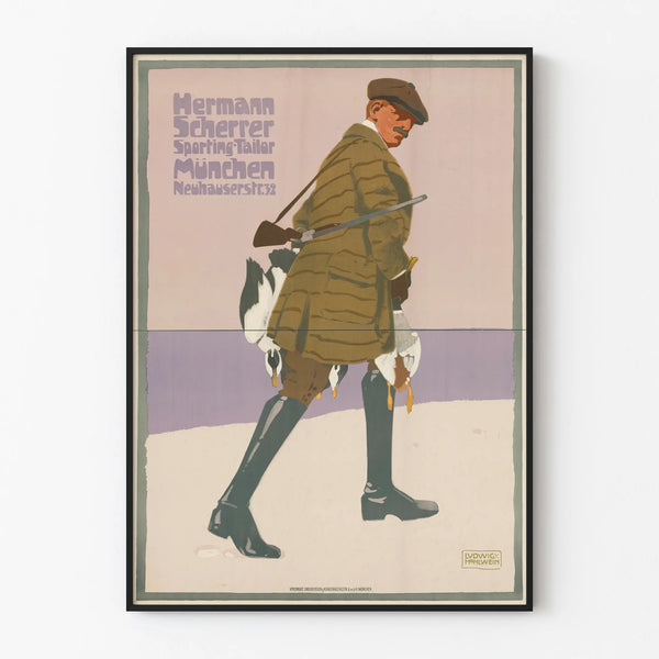 Vintage Hermann Scherrer Sporting Tailor Munich Poster Decorative