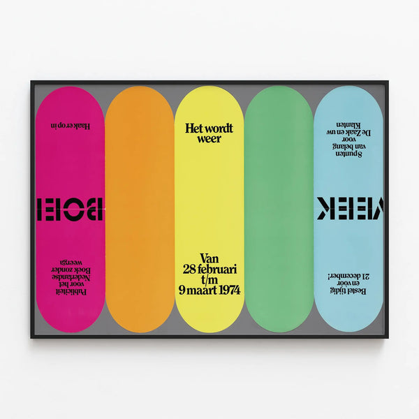 Vintage poster Boekenweek 1974 - Colorful wall decoration — framed artwork on a wall