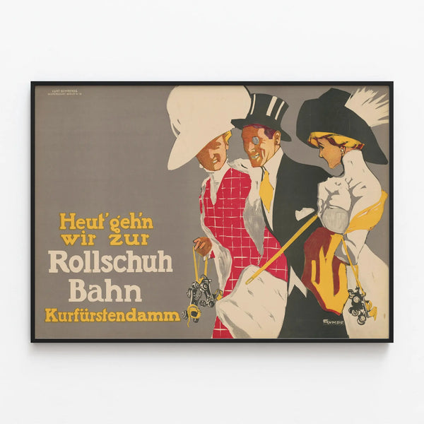 Vintage Poster Roller Skate Bahn Kurfürstendamm — framed artwork on a wall