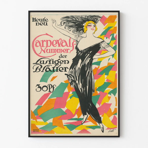 Vintage carnival poster with dancer and colorful confetti