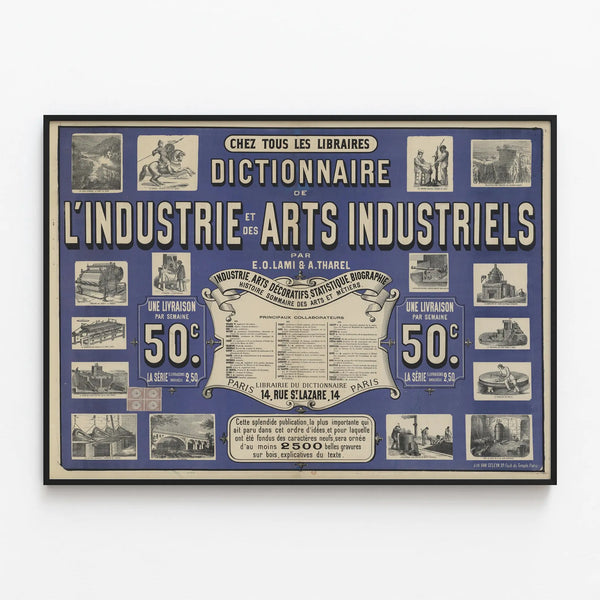 Vintage Poster of the Dictionary of Industry and Industrial Arts - Retro Wall Decoration — framed artwork on a wall