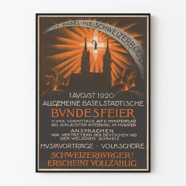 Swiss National Day Poster 1920 in Basel Vintage Wall Decoration