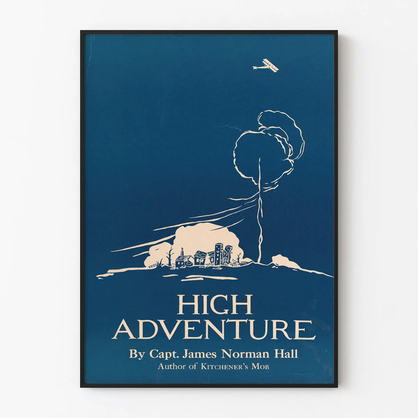 Vintage decorative poster High Adventure in blue and white
