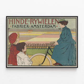 Vintage Poster Hinde Rywielen - Bicycle Factory Amsterdam — framed artwork on a wall