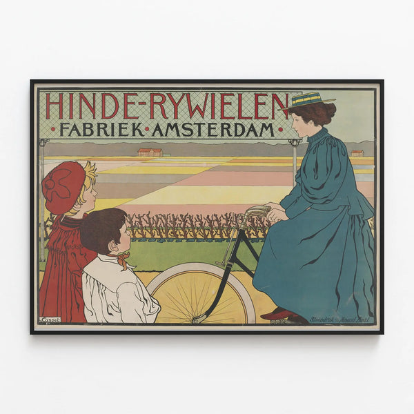 Vintage Poster Hinde Rywielen - Bicycle Factory Amsterdam — framed artwork on a wall