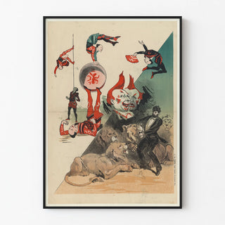 Poster of the Circus Hippodrome with Japanese Acrobats, Clowns, and Big Cat Trainer