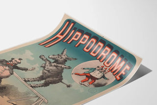 Vintage horse racing poster: acrobatic donkey and circus performer
