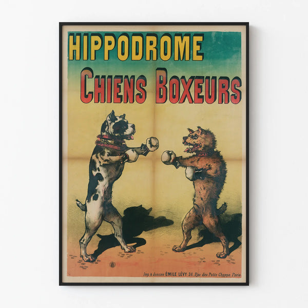 Vintage poster of the dog boxing hippodrome for wall decoration