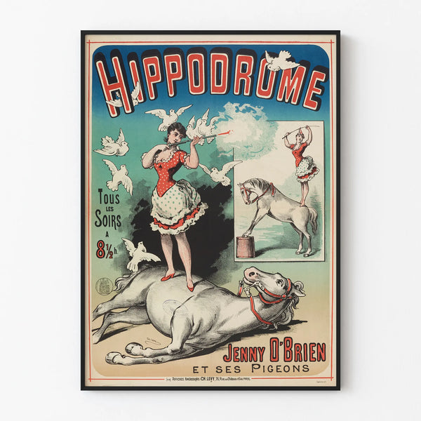 Vintage wall decoration poster of Jenny O’Brien's racecourse and her pigeons