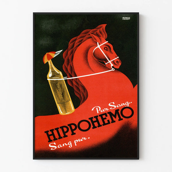 Vintage poster HIPPOHEMO Pure Blood with red horse