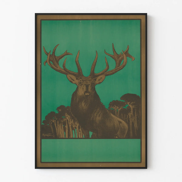 Decorative poster of a majestic stag on a green background Artem Legrand