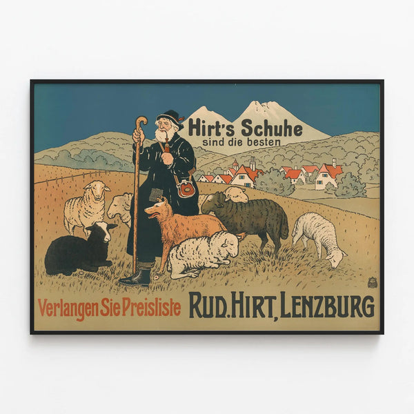 Vintage poster Hirt's Schuhe - Countryside and nature wall decoration — framed artwork on a wall