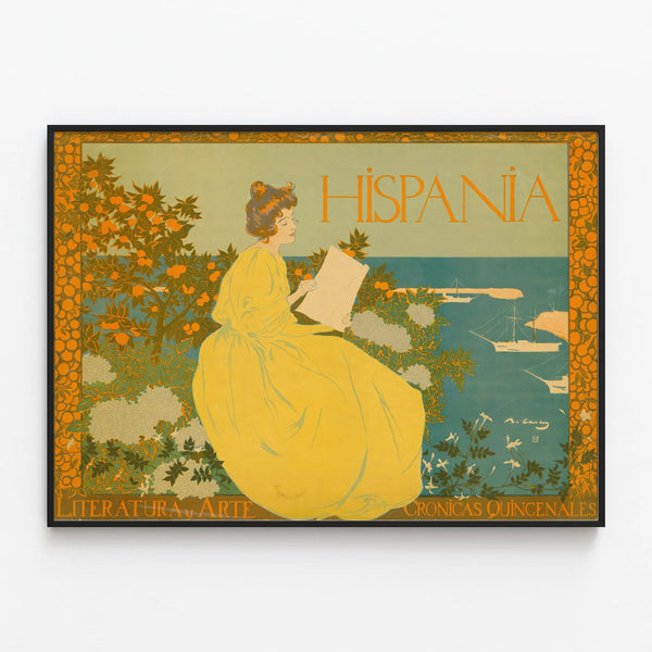Vintage decorative poster Hispania literature and art — framed artwork on a wall