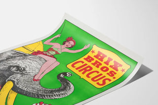 Circus Hix Bros Poster with Elephant, Clown, and Performer