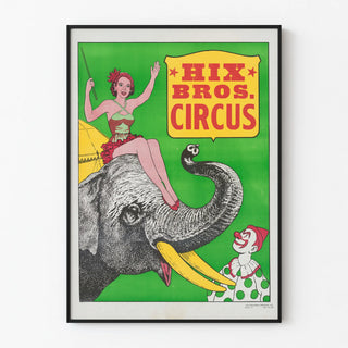 Circus Hix Bros Poster with Elephant, Clown, and Performer