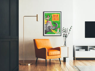 Circus Hix Bros Poster with Elephant, Clown, and Performer