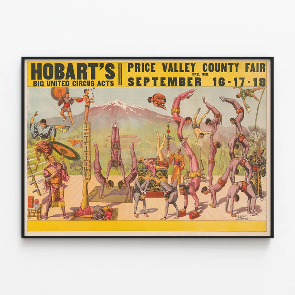 Vintage poster Hobart's Big United Circus Acts - Wall decoration for circus event — framed artwork on a wall
