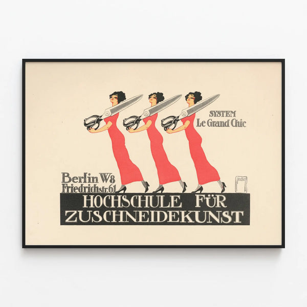 Vintage poster Hochschule für Zuscheidekunst Berlin - Retro wall decoration — framed artwork on a wall