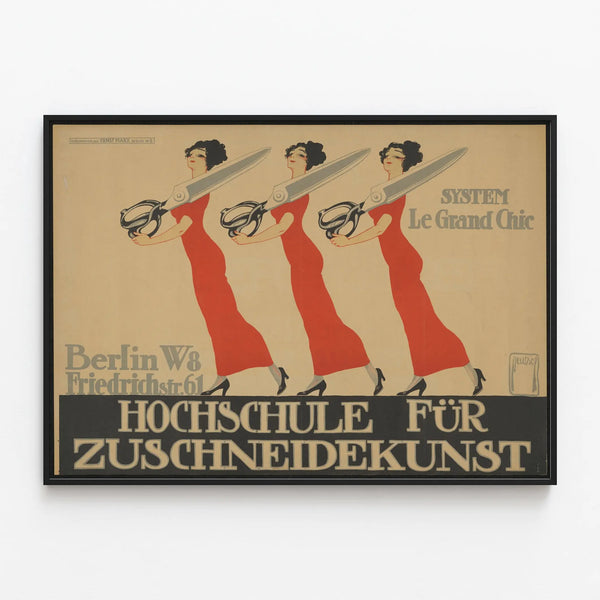 Vintage Poster Hochschule für Zuschneidekunst Berlin - Elegant Wall Decoration — framed artwork on a wall