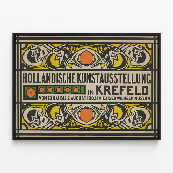 Vintage poster of Dutch art exhibition in Krefeld 1903 — framed artwork on a wall