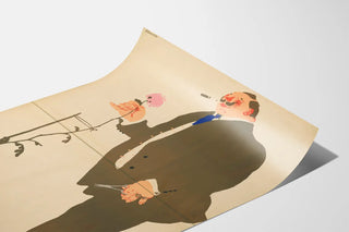 Vintage artistic poster of a man in a suit holding a flower