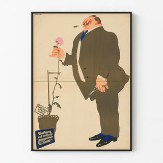 Vintage artistic poster of a man in a suit holding a flower