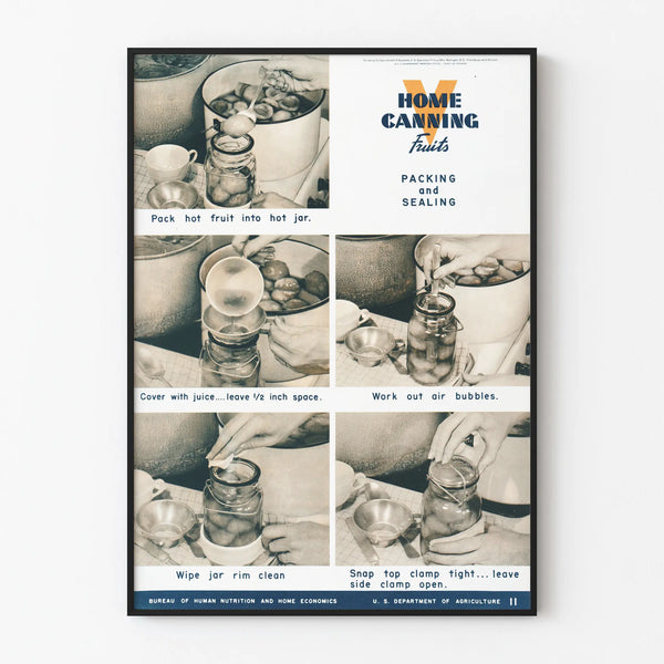 Vintage poster of home fruit canning technique