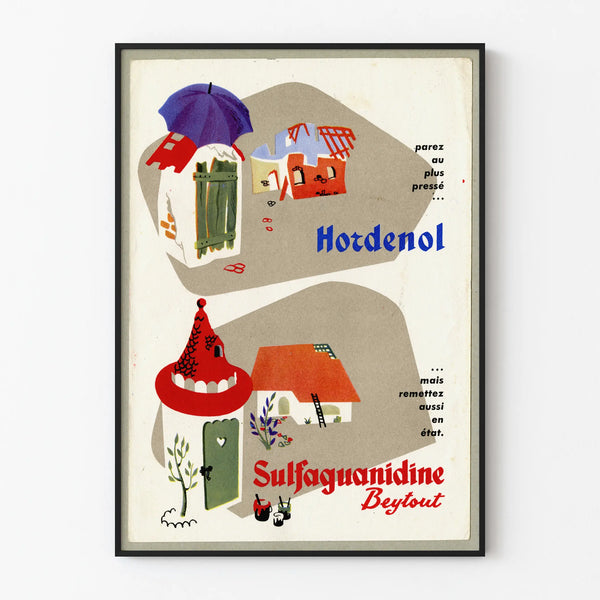 Vintage Medical Poster Hordenol and Sulfaguanidine Retro Wall Decoration
