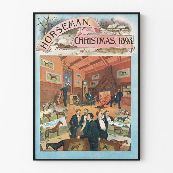 Vintage Horseman Christmas Poster 1893 equine decor and antique living room