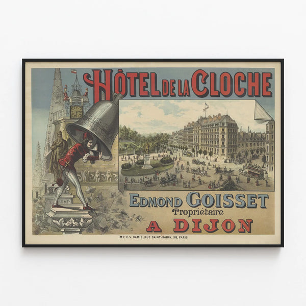 Vintage poster Hôtel de la Cloche Dijon wall decoration — framed artwork on a wall