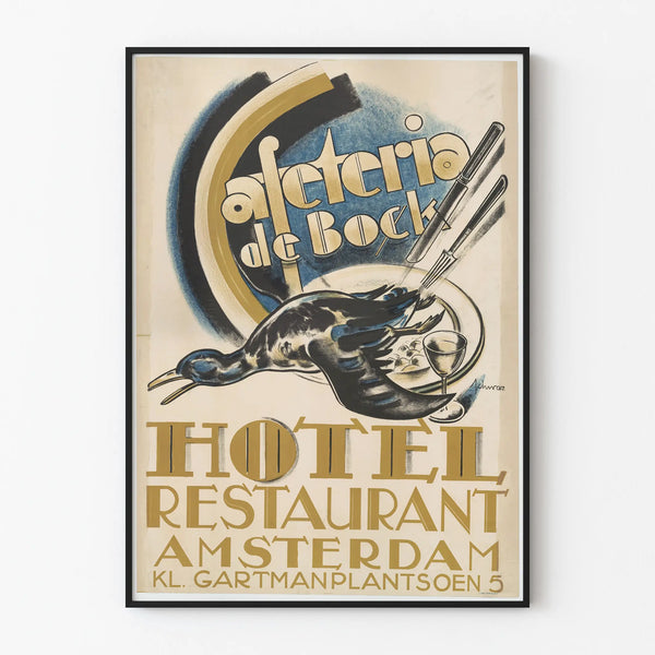 Vintage Poster Hôtel Restaurant Amsterdam Kleine Gartmanplantsoen