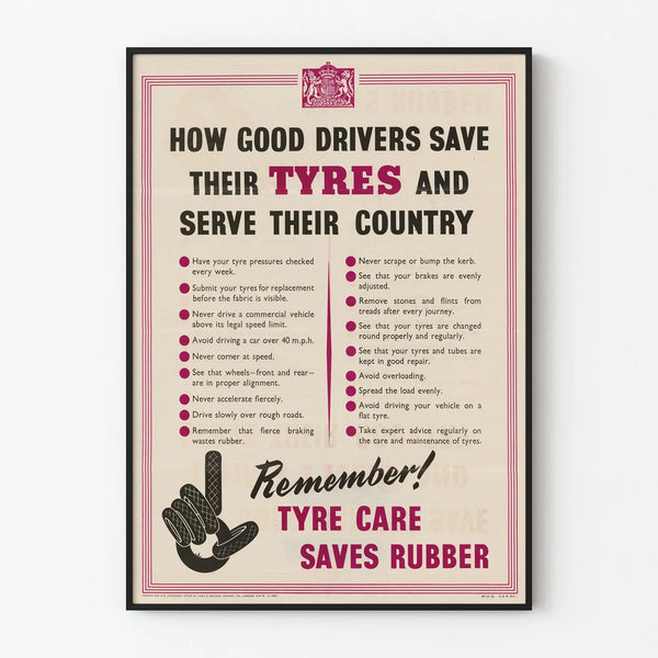Vintage Poster: Tire Maintenance Tips for Responsible Drivers