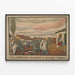 Historical poster of Bolshevik punishment in a village — framed artwork on a wall