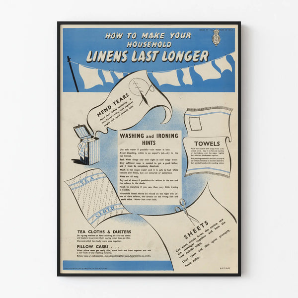 Vintage poster with tips for caring for household linen
