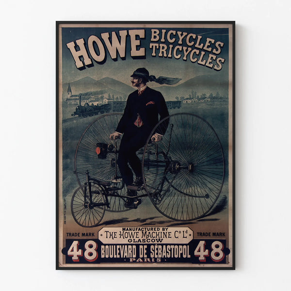 Vintage poster Howe Bicycles Tricycles - Retro wall decoration