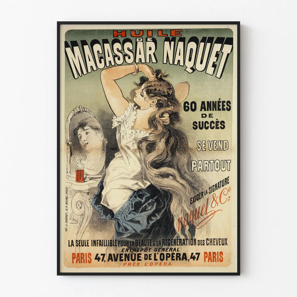 Vintage poster of Macassar Oil by Naquet for wall decoration
