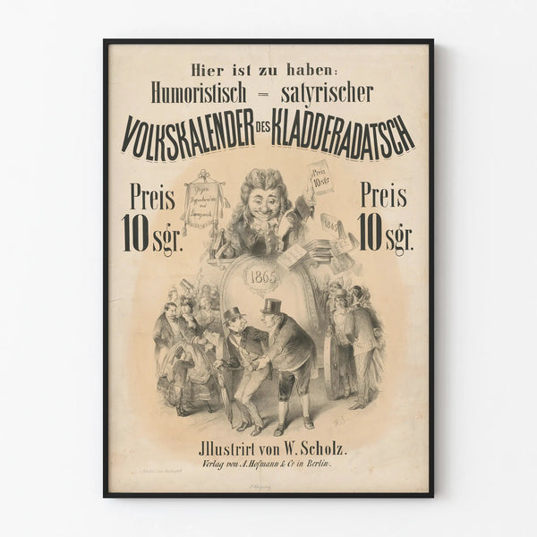 Vintage satirical calendar poster 1865 wall decoration