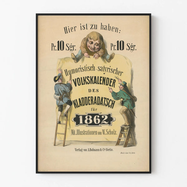 Vintage humorous satirical poster of the popular calendar 1862