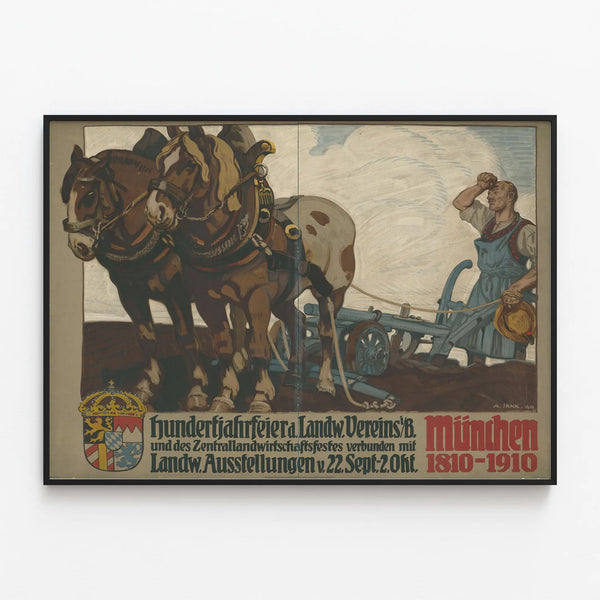 Vintage agricultural poster Munich 1810-1910 - vintage wall decoration — framed artwork on a wall