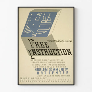 Vintage Poster Free Instruction Harlem Community Art Center
