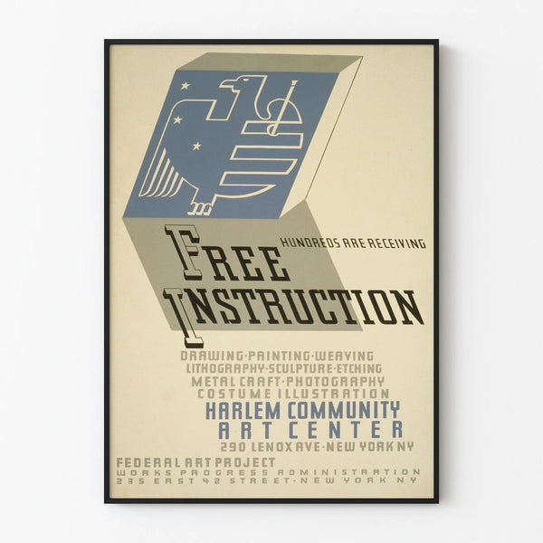 Vintage Poster Free Instruction Harlem Community Art Center