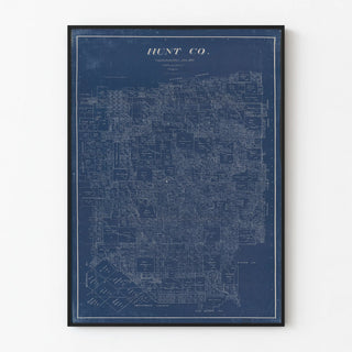 Old Map Poster of Hunt County in Texas