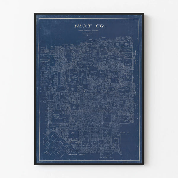 Old Map Poster of Hunt County in Texas