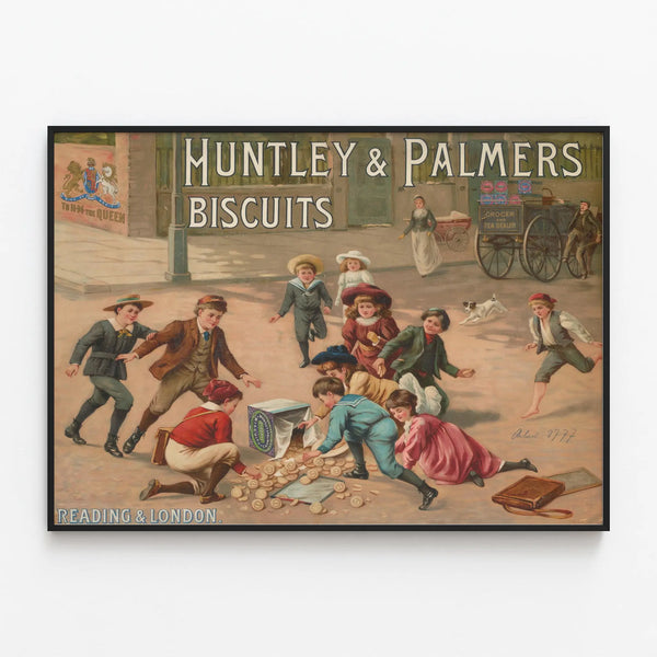 Vintage Huntley & Palmers Biscuits Poster Retro Wall Decoration — framed artwork on a wall
