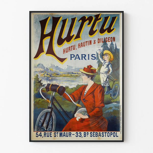 Vintage Hurtu Paris Poster - Cycling Wall Decoration