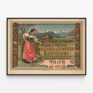 Vintage Poster for the Bernese Industry and Craftsmanship Exhibition in Thun 1899 — framed artwork on a wall