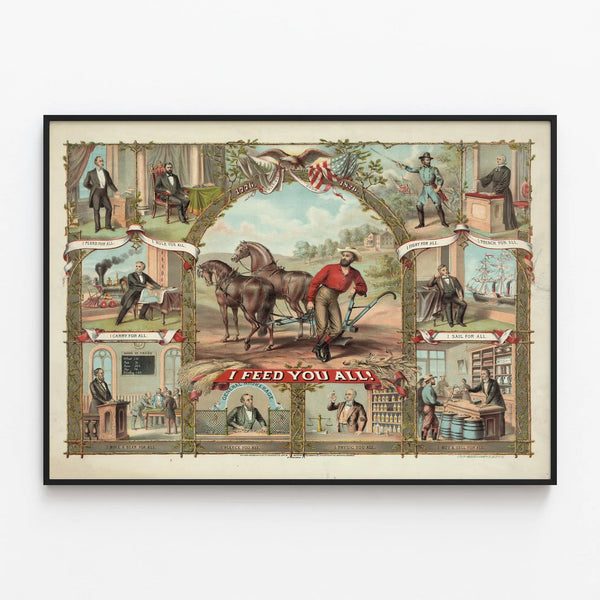 Vintage poster I Feed You All: American historical illustration — framed artwork on a wall