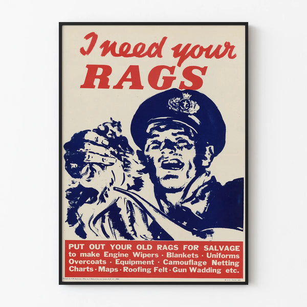 Vintage Military Poster 'I Need Your Rags' for Wall Decoration